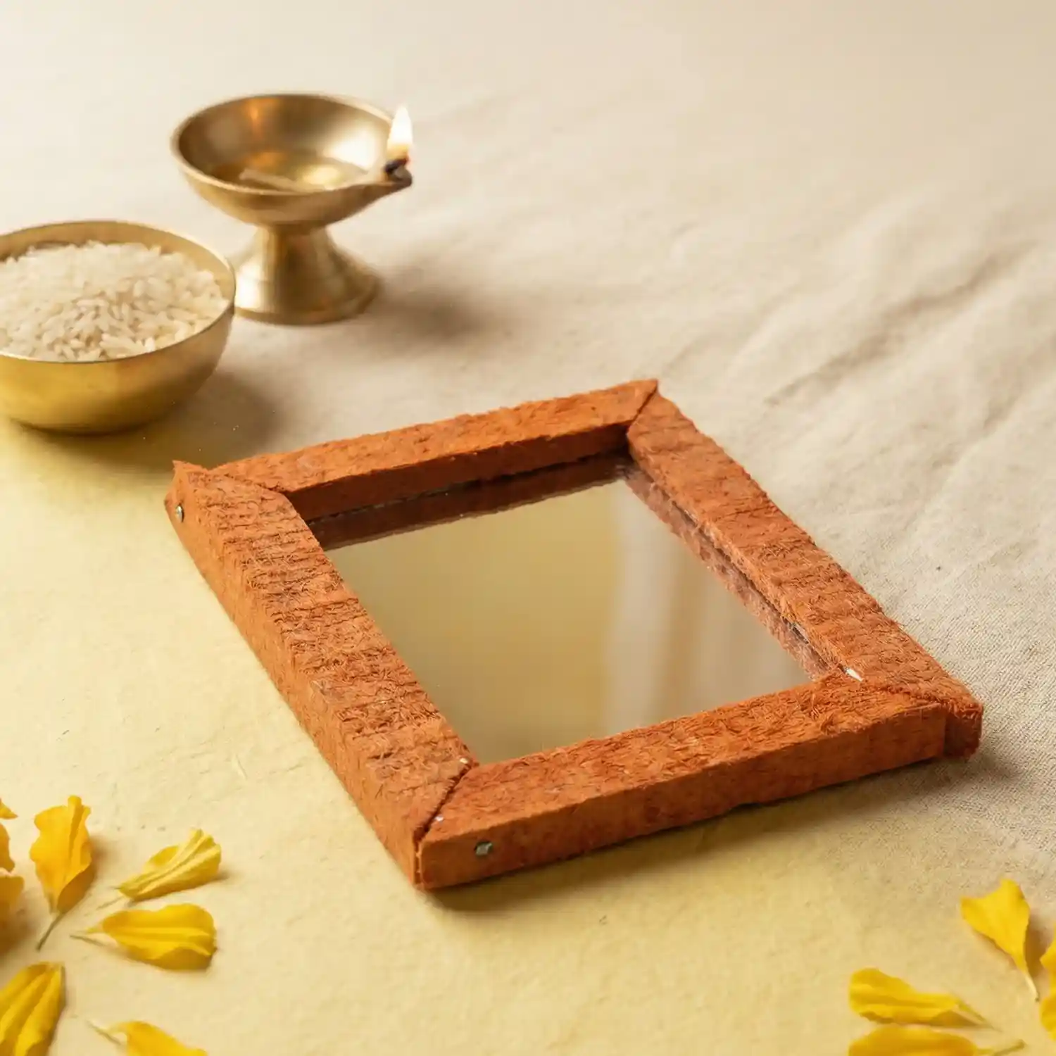 Wooden Frame Darpan | Sacred Ritual Mirror  